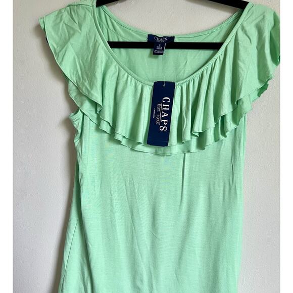 NWT Chaps Sleeveless Ruffle Scoop-neck Light Green Top size Medium Resort Wear - Picture 1 of 5